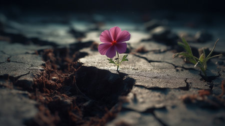 Flower on cracked ground. Generative AIの素材