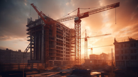 Industrial construction site with crane. Generative AIの素材