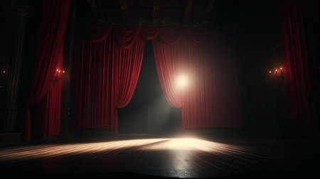 Red stage curtain with spotlight. Generative AIの素材