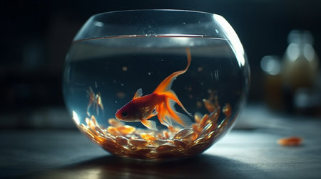 Goldfish in a glass bowl. Generative AIの素材