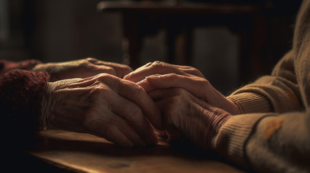 Hands of elderly human. Generative AIの素材