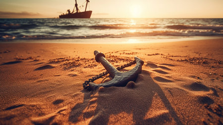 Anchor on the beach. Generative AIの素材