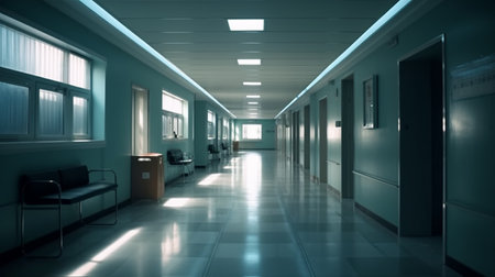 Interior of a hospital corridor. Generative AIの素材