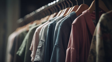 Fashionable clothes hanging on a hanger. Generative AIの素材