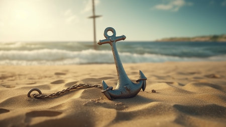 Anchor on the beach. Generative AIの素材