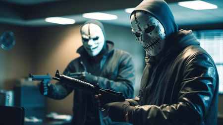 Thief in mask at the bank. Generative AIの素材