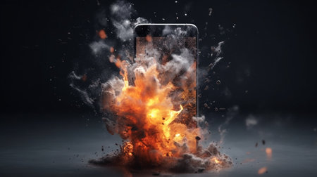 Smartphone with fire screen. Generative AIの素材