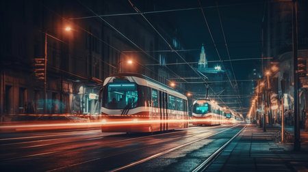 Light trails on the city. Generative AIの素材