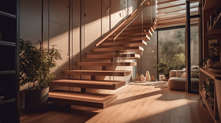 wooden stairs at home. Generative AIの素材