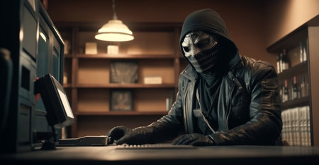 Thief in mask at the bank. Generative AIの素材