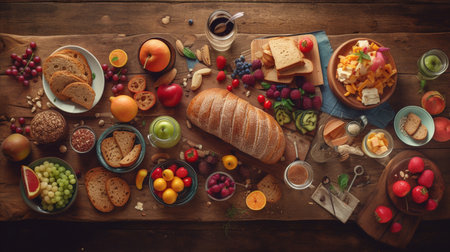 Healthy food selection on wooden table. Generative AIの素材
