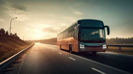 Bus on the road. Generative AIの素材