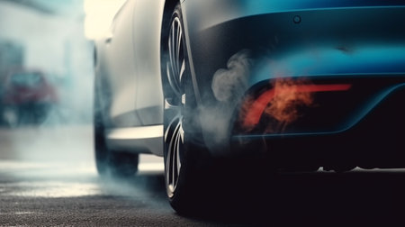 Car with a smoke. air pollution. Generative AIの素材