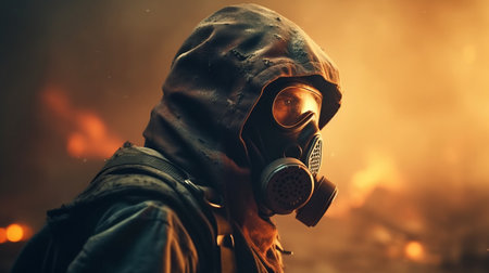 Man in gas mask. Generative AIの素材