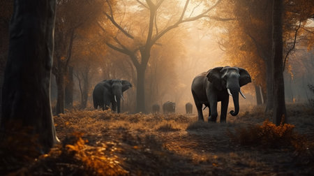 Elephants in the forest. Generative AIの素材