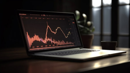 Laptop with stock market chart on screen. Generative AIの素材
