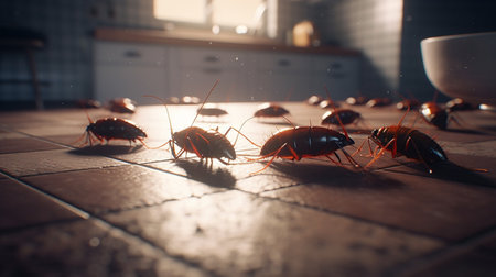 Cockroaches on the floor. Generative AIの素材