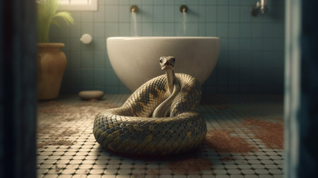 Snake in the toilet. Generative AIの素材
