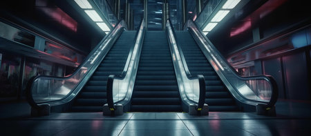 Escalator in a mall. Generative AIの素材
