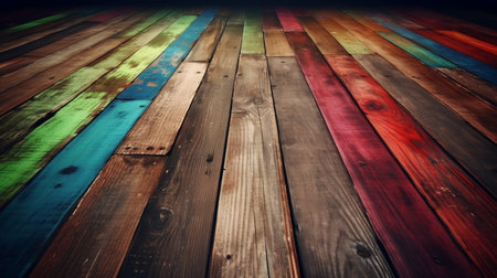 Rainbow wood plank texture background. Generative AIの素材