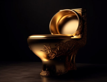 Golden toilet bowl. Generative AIの素材