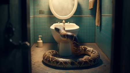 Snake in the toilet. Generative AIの素材