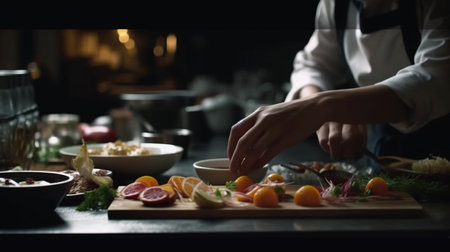 Chef prepare food at kitchen. Generative AIの素材