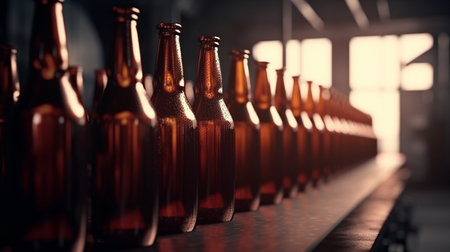 Bottles of beer on factory. Generative AIの素材