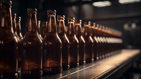 Bottles of beer on factory. Generative AIの素材