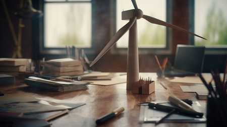 Wind turbines on the table. alternative energy concept. Generative AIの素材