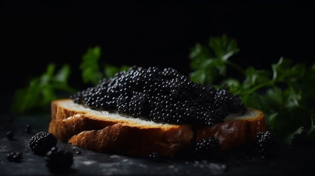 Sandwich with black caviar. Generative AIの素材