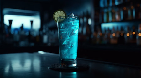 Cocktail glass on bar counter. Generative AIの素材