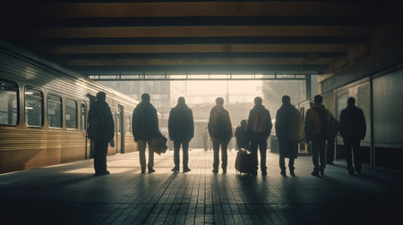 Passengers at the bus station. Generative AIの素材