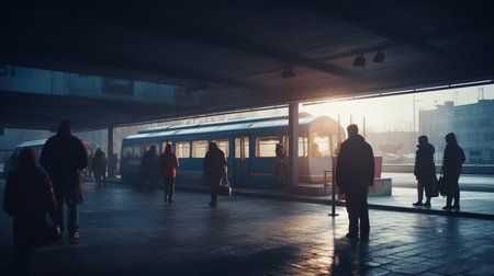 Passengers at the bus station. Generative AIの素材