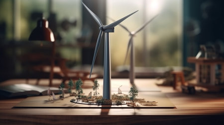 Wind turbines on the table. alternative energy concept. Generative AIの素材