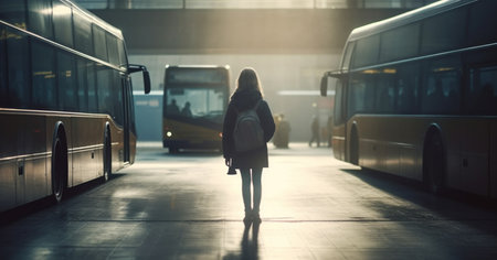 Passengers at the bus station. Generative AIの素材