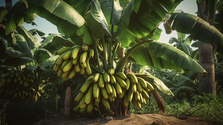 Banana tree with a bunch. Generative AIの素材
