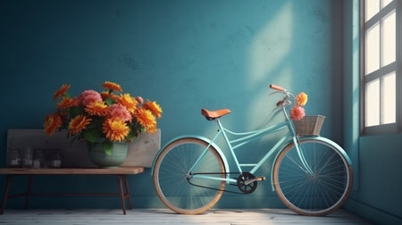Bicycle and flowers. Generative AIの素材