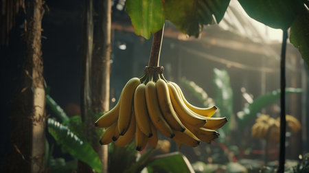 Banana tree with a bunch. Generative AIの素材