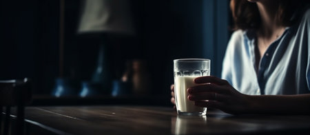 Woman with a glass of milk. Generative AIの素材