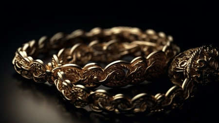 Closeup of golden jewelry. Generative AIの素材