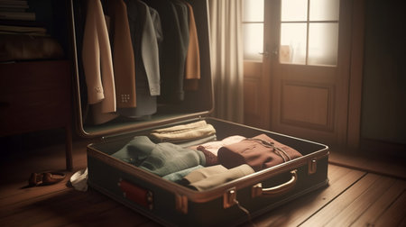 Clothes on suitcase. Generative AIの素材