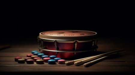 Musical percussion instrument with sticks. Generative AIの素材