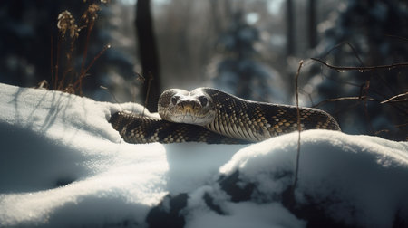 Snake on the snow. Generative AIの素材