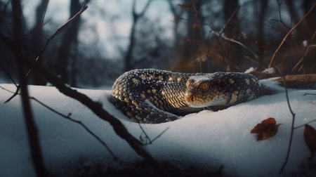 Snake on the snow. Generative AIの素材