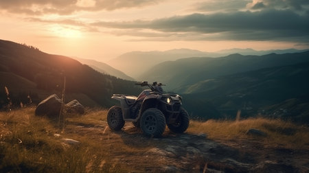 Quad bike on the mountain. Generative AIの素材