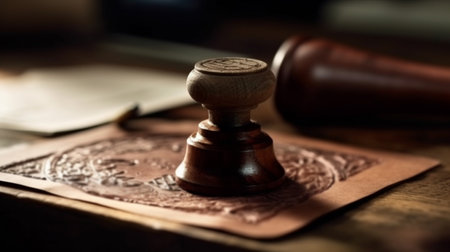 Wooden stamp on the document. Generative AIの素材