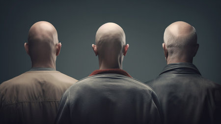 Back view of bald human heads. Generative AIの素材
