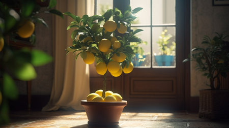 Lemon tree at home. Generative AIの素材