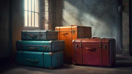 Travel suitcases. Generative AIの素材